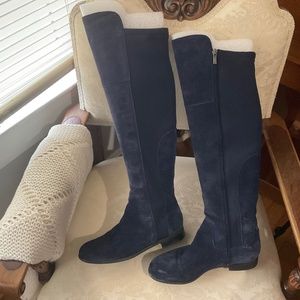 Suede over the knee boots, electric blue